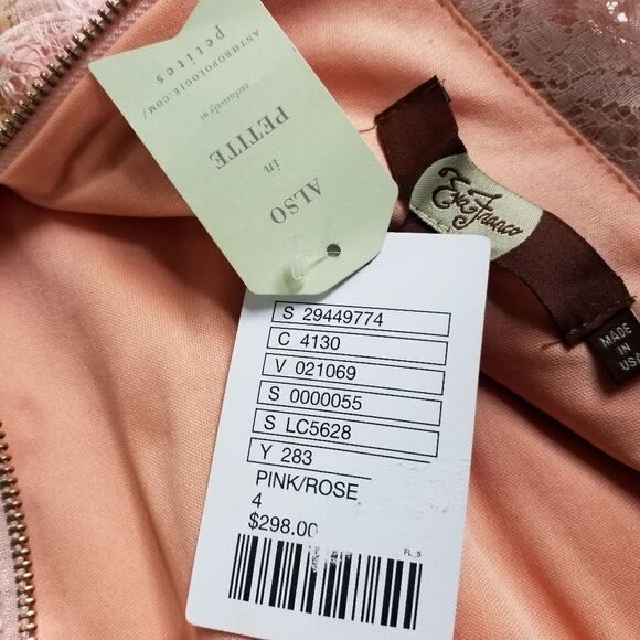 ANTHROPOLOGY Eva Franco Short Prom Dress Sequins A-Line Formal Peach Pink Size 4 - Picture 6 of 15